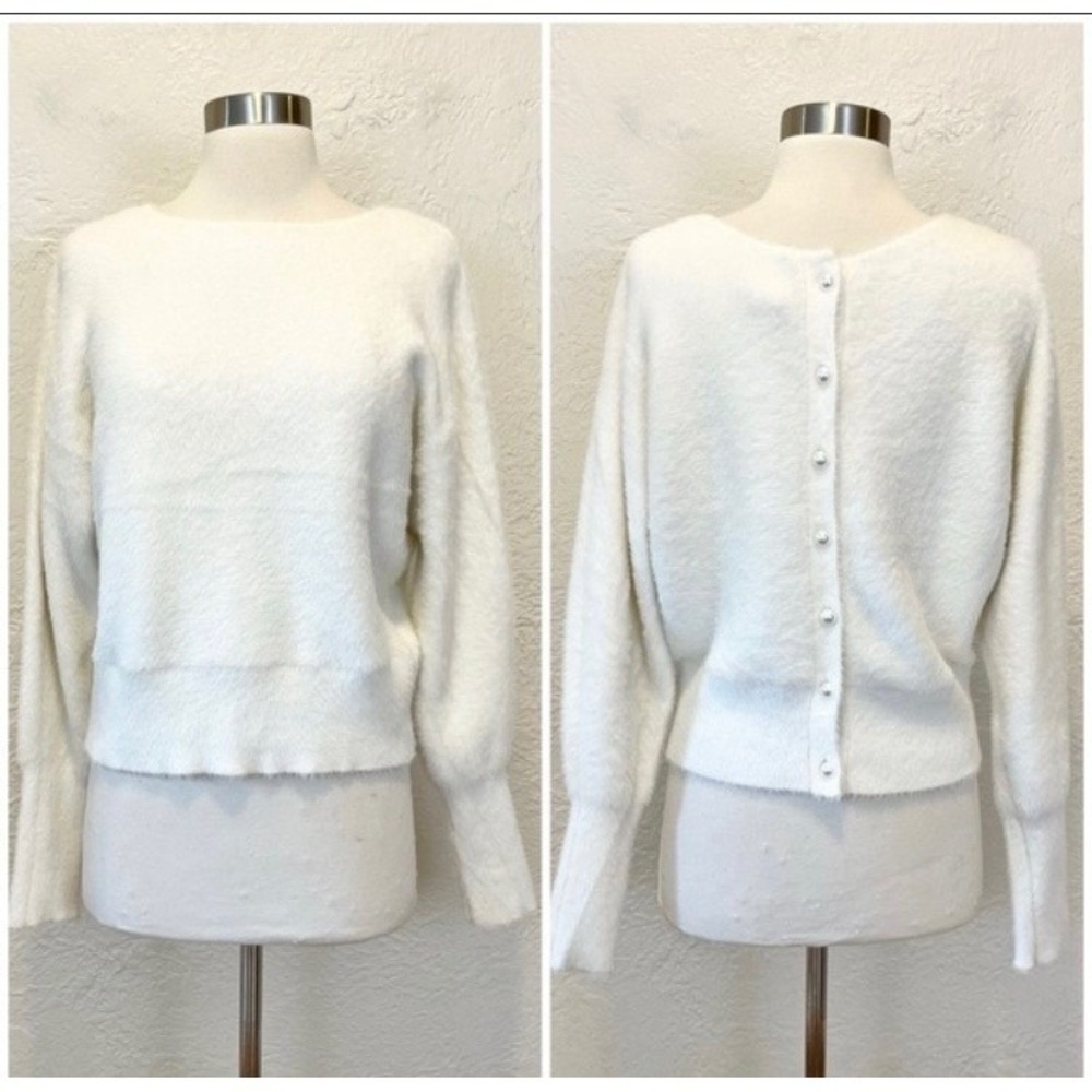 Joie Cream Fuzzy Button‎ Back Cardigan Sweater Size M